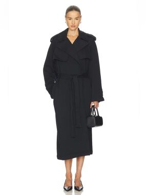 SKIMS NWT Boyfriend Fleece Trench Coat in Onyx Belted Wrap Heavy Knit Revolve